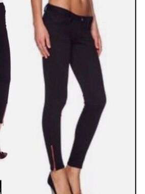 Women's Black Skinny Ankle Pants with Back Zip Detail